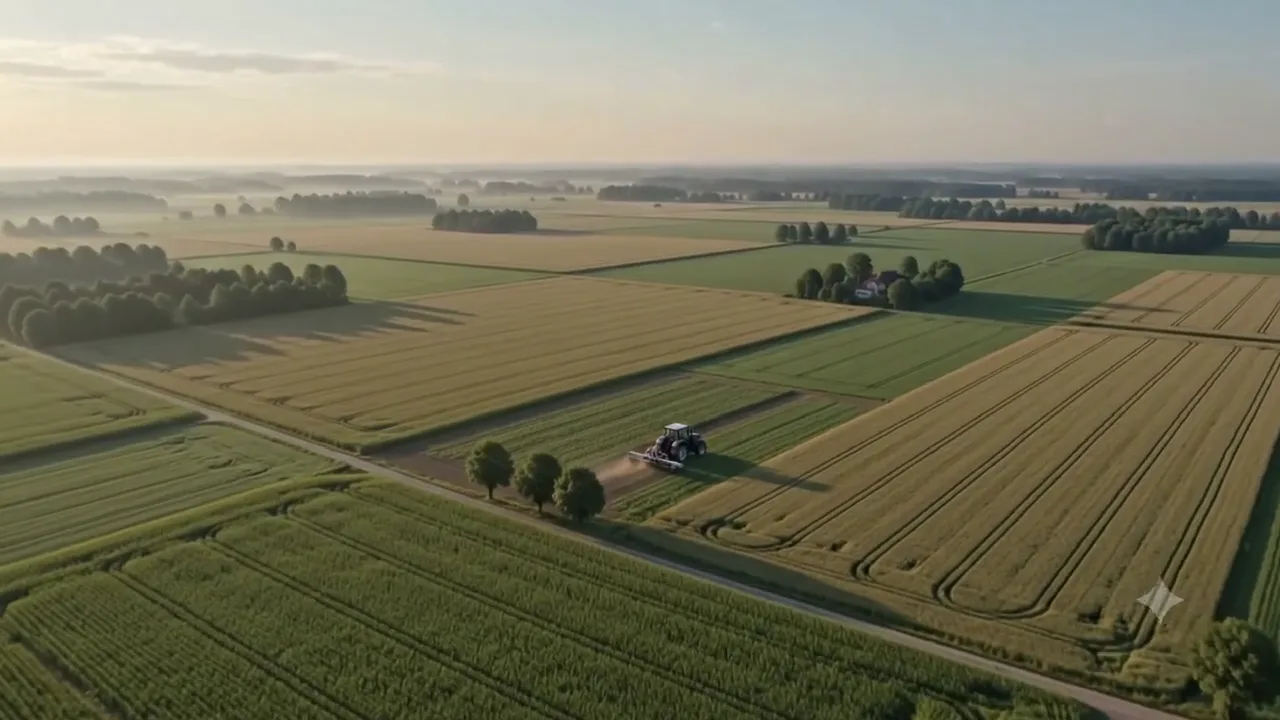 Vue aérienne d'un parcellaire agricole avant acquisition.